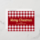 Klassieke Red Gingham Christmas Script Gold Folie Feestdagen Briefkaart (Voorkant / Achterkant)
