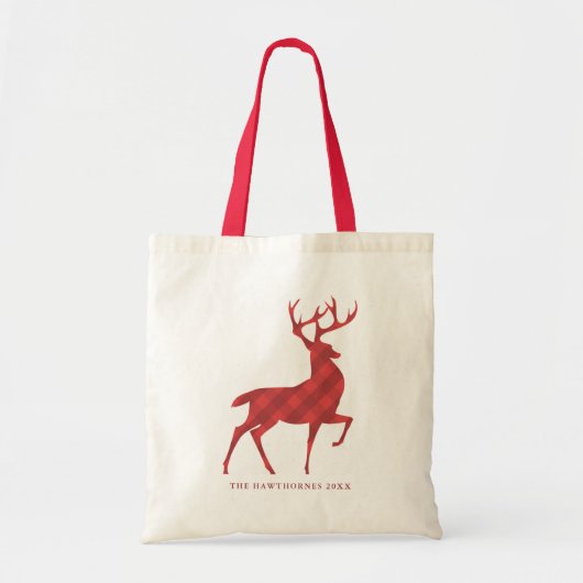Klassieke Red Plaid Rendier gepersonaliseerde vaka Tote Bag (Voorkant)