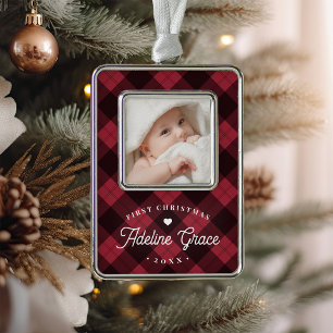 Klassieke Red Pset Baby's eerste kerstfoto Verzilverd Omlijst Ornament