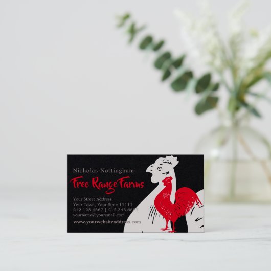 Klassieke Red Rooster Poultry Boerderij of Restaur Visitekaartje (Staand voorkant)