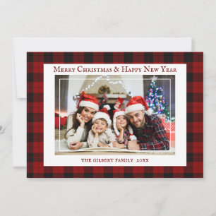 Klassieke Red Tartan Kerstfamilie Foto Holiday Kaart