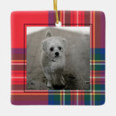 Klassieke Red Tartan Pset met Kerstmis Foto Modern Keramisch Ornament (Voorkant)