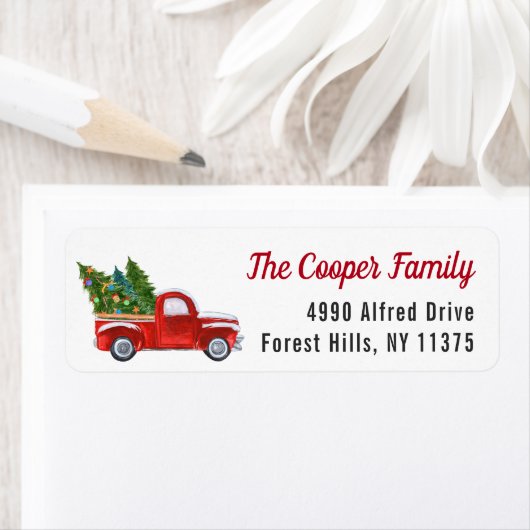 Klassieke Red Truck-kerstboomstructuur Etiket (Insitu)