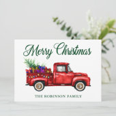 Klassieke Red Truck Tree Geschikt voor naam kerstf Feestdagenkaart (Staand voorkant)