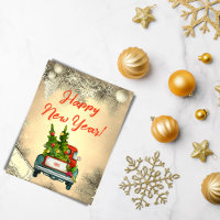 Klassieke Red Truck Tree Happy New Year Groetings