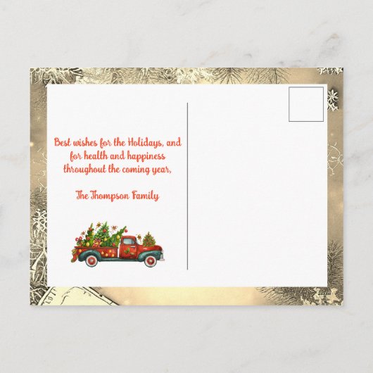 Klassieke Red Truck Tree Happy New Year Groetings Feestdagenkaart (Achterkant)