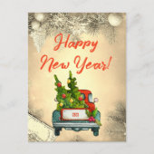 Klassieke Red Truck Tree Happy New Year Groetings Feestdagenkaart (Voorkant)