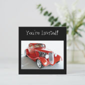 Klassieke Red Vintage auto - je bent uitgenodigd! Kaart (Staand voorkant)
