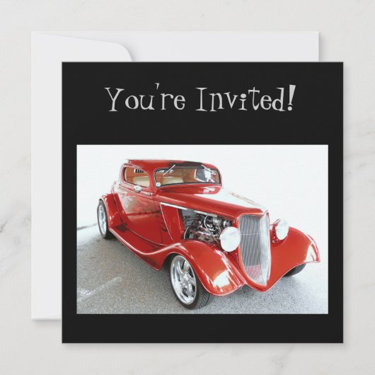 Klassieke Red Vintage auto - je bent uitgenodigd! Kaart (Voorkant)