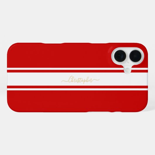 Klassieke Red White Racing Stripes Gold Monogramed iPhone Hoesje (Achterkant horizontaal)