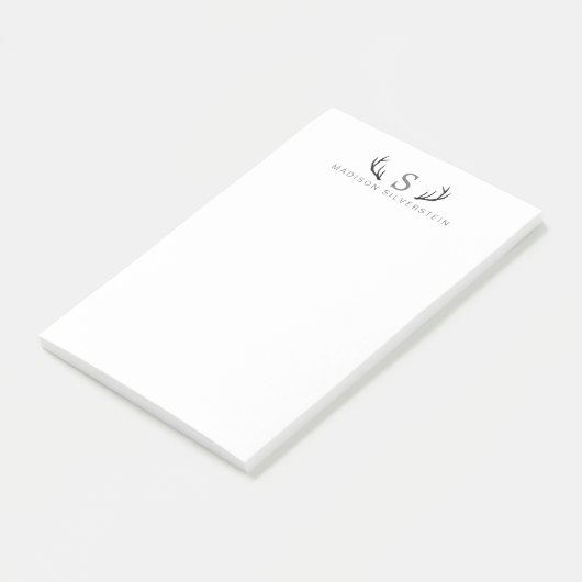Klassieke reeëngeweien grijs monogram post-it® notes (Schuin)