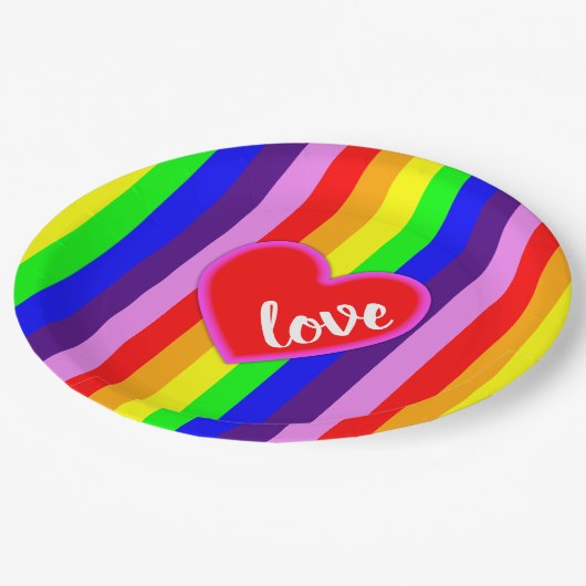 Klassieke regenboogstrips met hartkleurig kleurrij papieren bordje (Gekanteld)