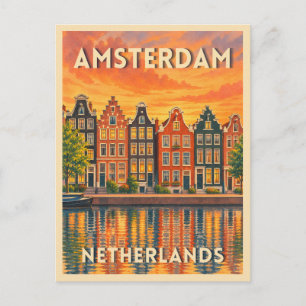 Klassieke Reis Amsterdam Nederland Retro Zonsonder Briefkaart
