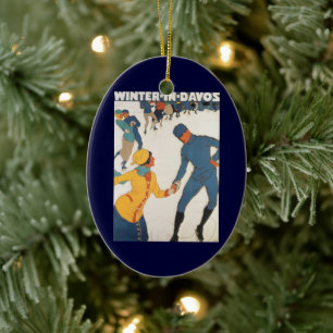 Klassieke reis, Art Deco, Winter Davos Zwitserland Keramisch Ornament