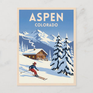 Klassieke Reis Aspen Colorado Winter Skien Retro Briefkaart