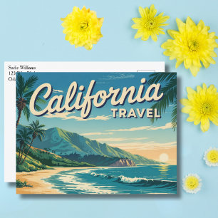 Klassieke reis California strand palmboom verjaard Briefkaart
