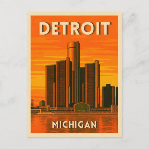 Klassieke Reis Detroit Michigan Stadsgezicht Zonso Briefkaart