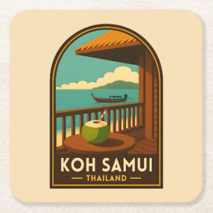 Klassieke Reis Koh Samui Eiland Thailand Retro Kartonnen Onderzetters