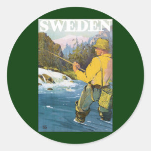 Klassieke reis naar Zweden, sportvisser visser Ronde Sticker