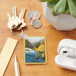 Klassieke reis naar Zweden, sportvisser visser Sleutelhanger