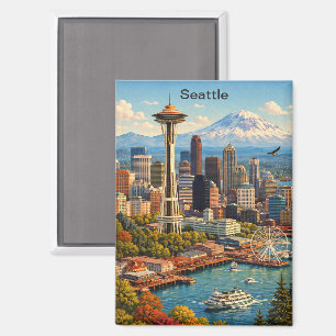 Klassieke reis Seattle Washington Skyline View Magneet