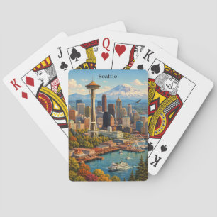 Klassieke reis Seattle Washington Skyline View Pokerkaarten