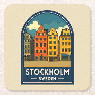 Klassieke Reis Stockholm Zweden Oude Stad Retro Kartonnen Onderzetters