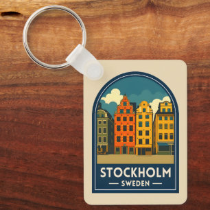 Klassieke Reis Stockholm Zweden Oude Stad Retro Sleutelhanger
