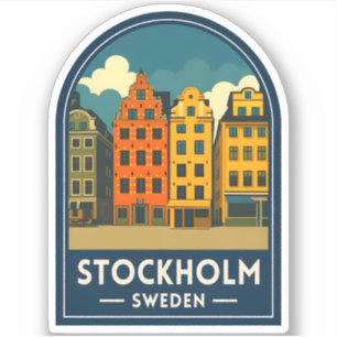 Klassieke Reis Stockholm Zweden Oude Stad Retro Sticker