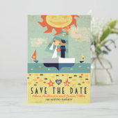 Klassieke Reis Zeilboot Strand Bruiloft Bewaar Dat Save The Date (Staand voorkant)