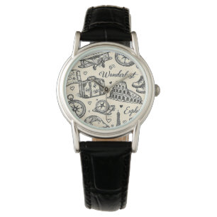 Klassieke Reisavonturen Naadloos Patroon Horloge