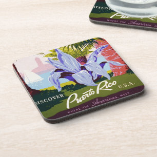 Klassieke Reiskunst Poster, Ontdek Puerto Rico! Bier Onderzetter