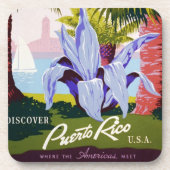 Klassieke Reisposter Kunst, Ontdek Puerto Rico! Bier Onderzetter (Voorkant)