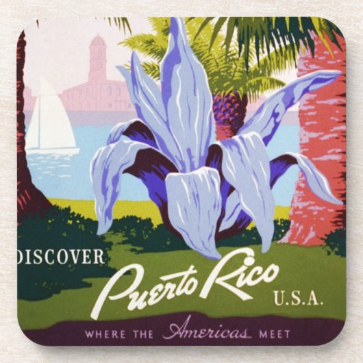 Klassieke Reisposter Kunst, Ontdek Puerto Rico! Bier Onderzetter (Voorkant)