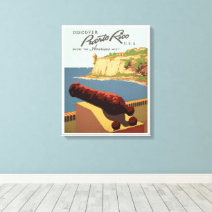 Klassieke Reisposter Kunst, Ontdek Puerto Rico! Canvas Afdruk