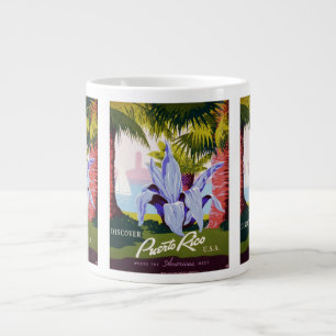 Klassieke Reisposter Kunst, Ontdek Puerto Rico! Grote Koffiekop