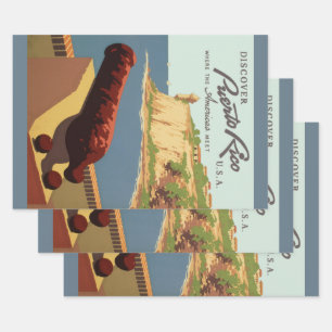 Klassieke Reisposter Kunst, Ontdek Puerto Rico! Inpakpapier Vel