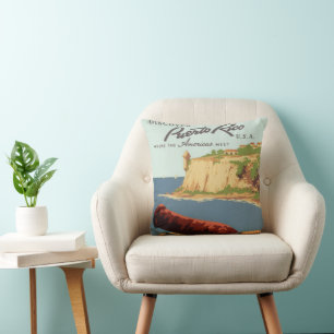 Klassieke Reisposter Kunst, Ontdek Puerto Rico! Kussen