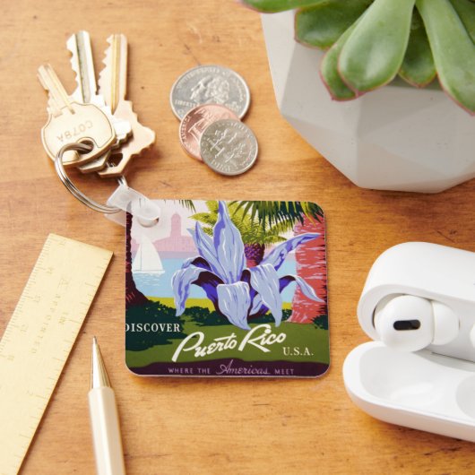 Klassieke Reisposter Kunst, Ontdek Puerto Rico! Sleutelhanger (Bureau)