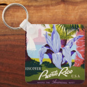 Klassieke Reisposter Kunst, Ontdek Puerto Rico! Sleutelhanger (Voorkant)