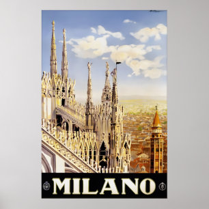 Klassieke reisposterprint van Milaan Italië, Milan Poster