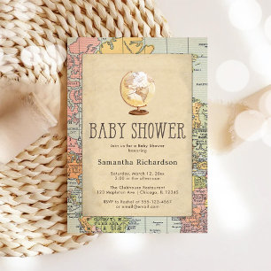 Klassieke Reiswereld Baby Shower Uitnodiging