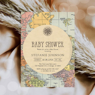 Klassieke Reiswereld Baby Shower Uitnodiging