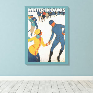 Klassieke Reizen, Art Deco, Winter Davos Zwitserla Canvas Afdruk