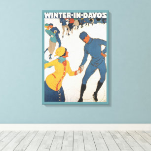 Klassieke Reizen, Art Deco, Winter Davos Zwitserla Canvas Afdruk
