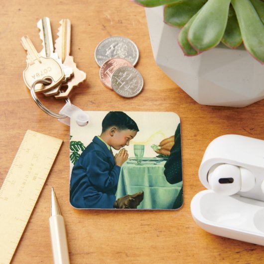 Klassieke Religie, Jongen Die Dankt Op Thanksgivin Sleutelhanger (Bureau)