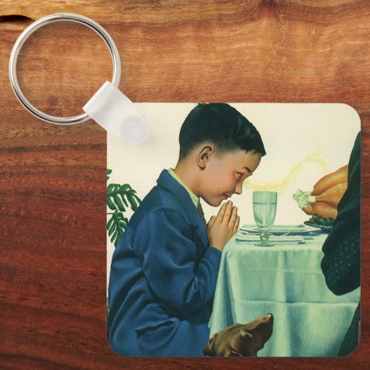 Klassieke Religie, Jongen Die Dankt Op Thanksgivin Sleutelhanger (Voorkant)