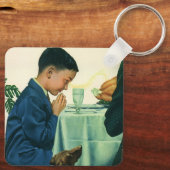 Klassieke Religie, Jongen Die Dankt Op Thanksgivin Sleutelhanger (Achterkant)