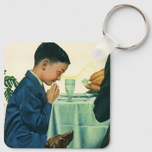 Klassieke Religie, Jongen Die Dankt Op Thanksgivin Sleutelhanger (Achterkant)