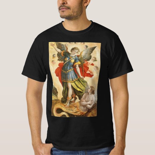 Klassieke religieuze afbeelding, Sint-Michaël over T-shirt (Voorkant)